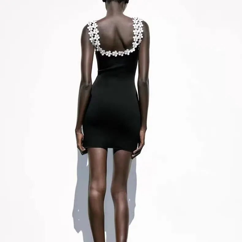 ZBZR Lente Nieuwe dames Faion ort Strapl Slim Fit Dr Floral Embelliment Ele Hoge Taille Polyester Vezel Rok