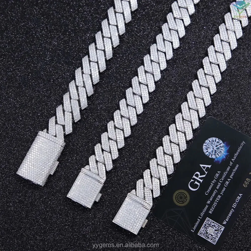 Rts 925 Silver 6 mm to 20 mm wide 1/2/3/4 Rows ICED OUT Cuban Link Chain with GRA vvs Moissanite for Rapper Hiphop jewelry