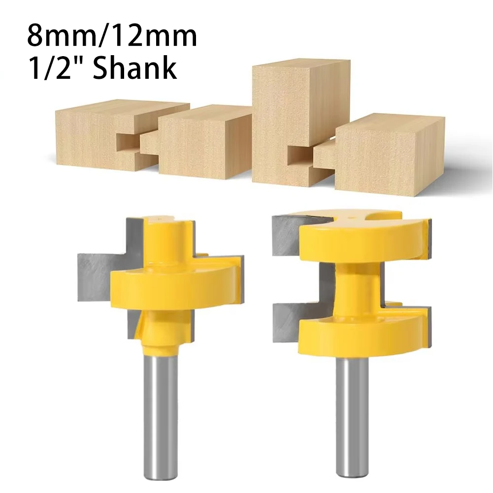 2Pcs Set Large Square Tooth Tenon Joint Router Bit 8mm 12mm 1/2