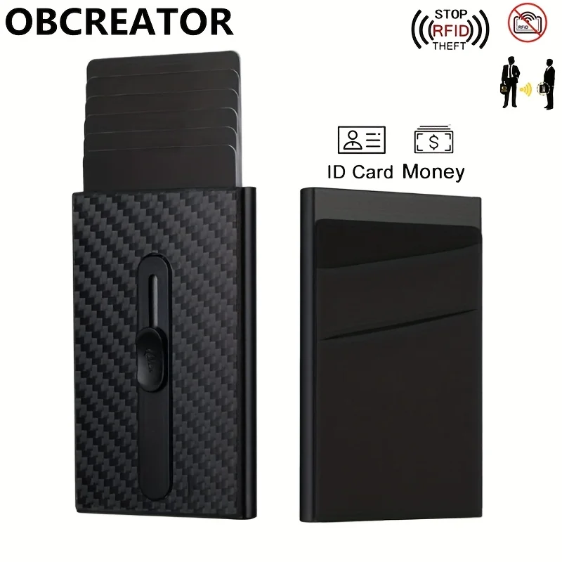 Carbon Fiber Pattern Walnut Wood Grain Credit Card Holder with Adhesive Backing Card Box