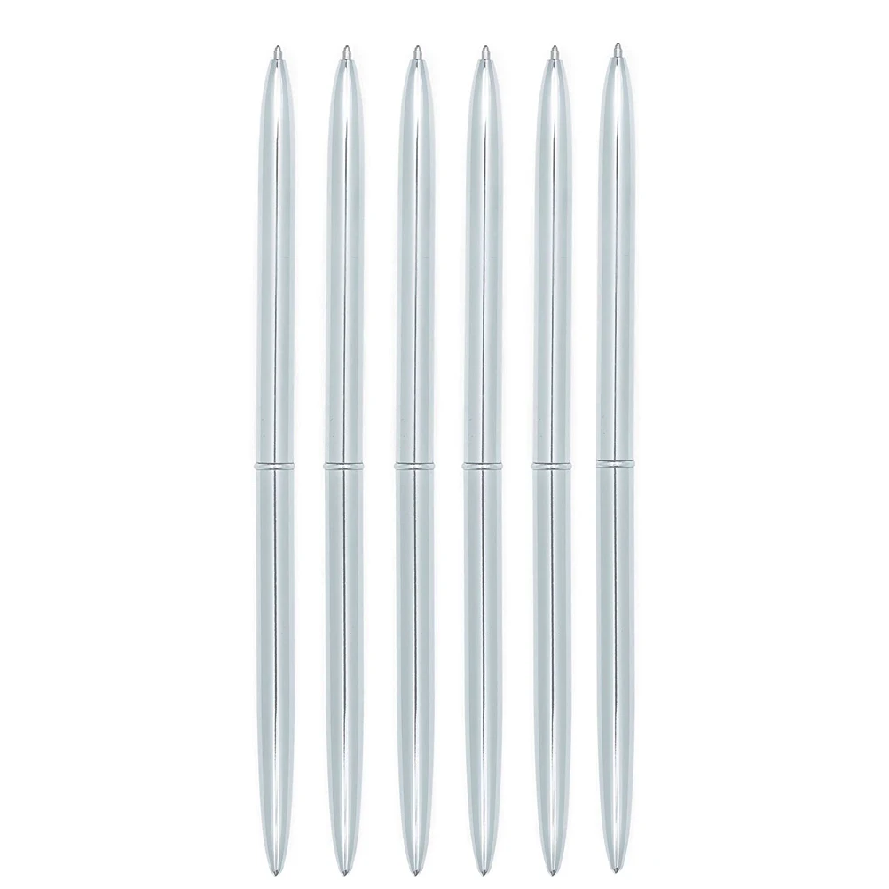 

6Pcs Metal Ballpoint Pen Black Ink Silver Rotation Head Lightweight School Office Supplies Streamlined Design Writing Gift