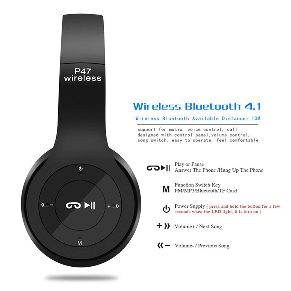 

Wireless Headphones Foldable Lightweight Pu Retractable Design Adjustable Headband Long Life For