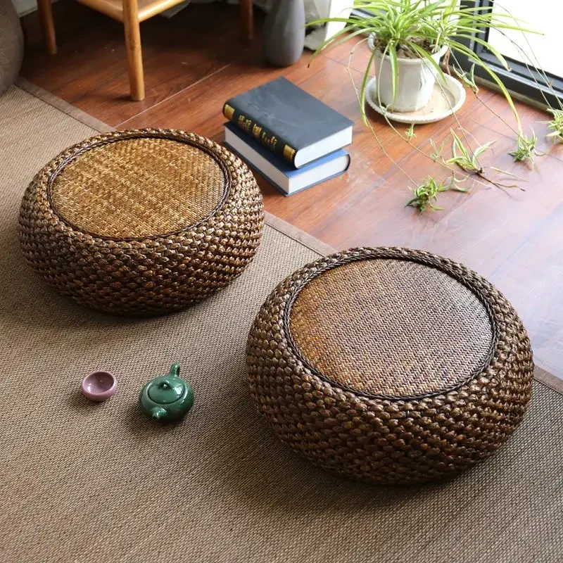 Home Thickened Seat Cushion Woven Rattan Tatami Rush Cushion Sitting Worshiping Buddha Meditation Mat Round Yoga Floor Cushion