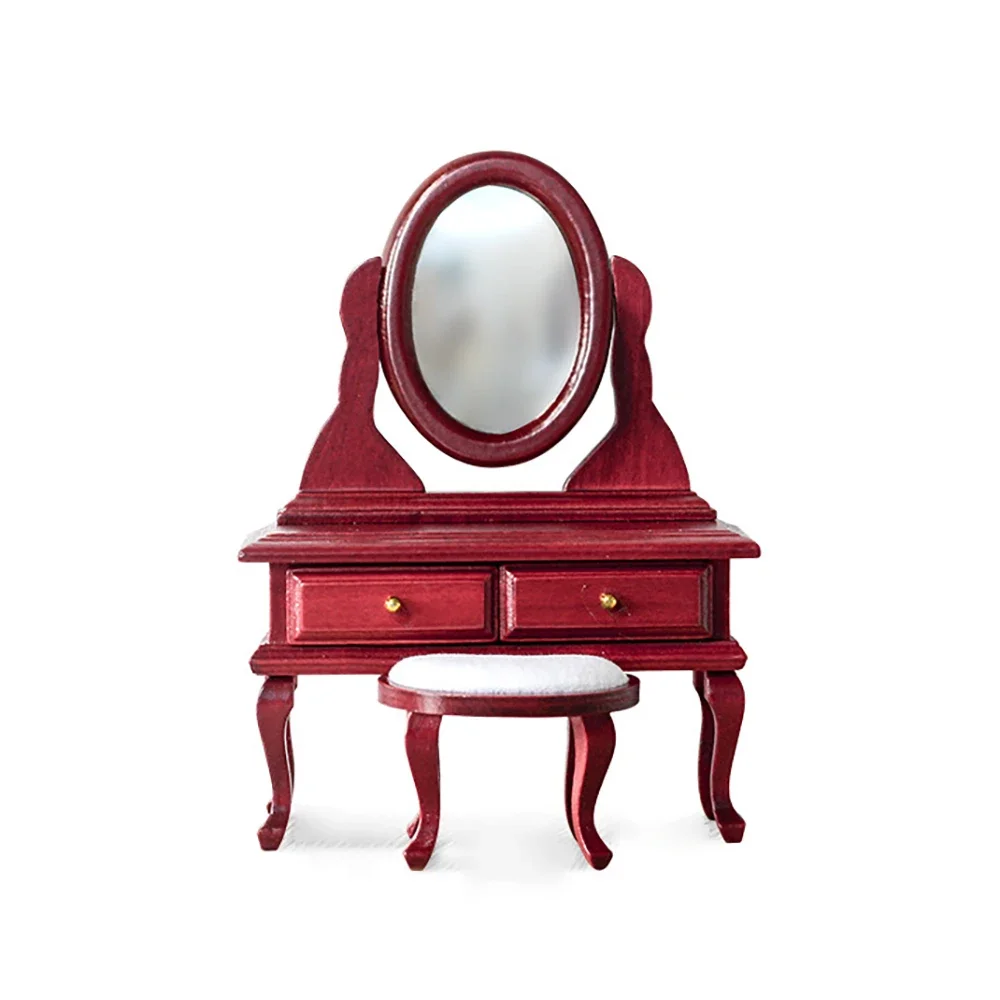 1/12 Dollhouse Miniature Wooden Dressing Table with Stool Mini Dresser Model Toy Doll House Accessories Decoration ob11 bjd
