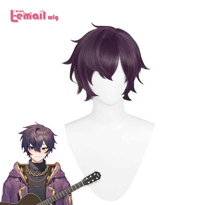 

L-email wig Synthetic Hair Vtuber Shoto Cosplay Wig Game Cospaly Wigs Black Purple 30cm Short Straight Men Heat Resistant Wigs