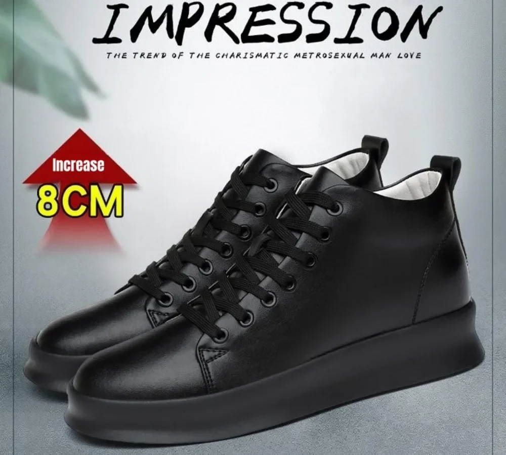Men\'s White Shoes with Inner Height Increase 8cm Zapatos Para Hombres Casual Invisible Lift Sport Sneakers Tenis Masculino