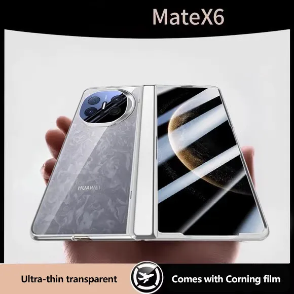 

Electroplating Transparent Magnetic Hinge Phone Case For Huawei Mate X6 X5 X3 5G Full Protective Cover With Tempered Glass