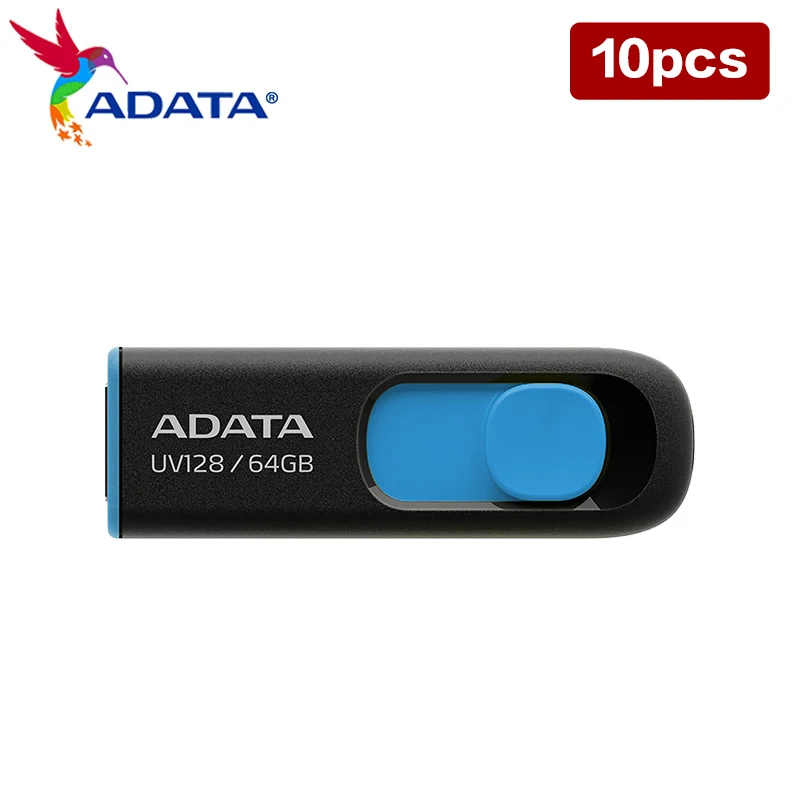 ADATA USB 3.2 플래시 드라이브, 컴퓨터용 정품 플래시 디스크 펜 드라이브, UV128, 32GB, 64GB, 10 개 도매