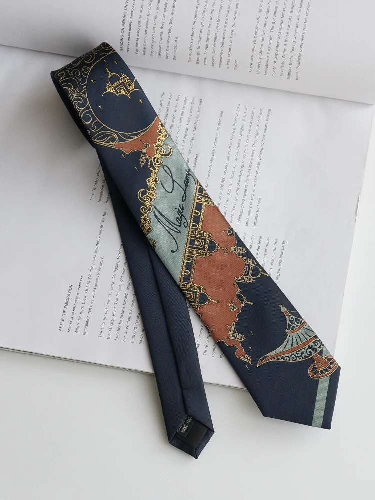 original-one-thousand-and-one-nights-genie-lamp-gold-stamp-edition-jkdk-dark-blue-uniform-tie-school-style-accessory