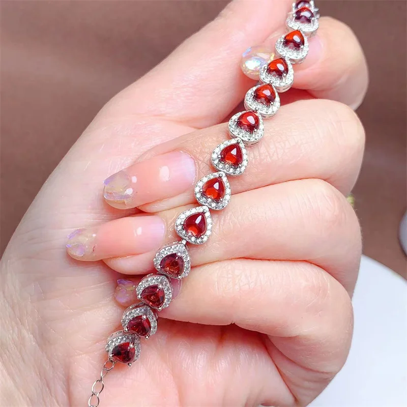 Natural Garnet Bracelet for Women S925 Silver Smooth Face Natural Gemstone  Elegant Jewelry Gift with Certificate 15+3cm