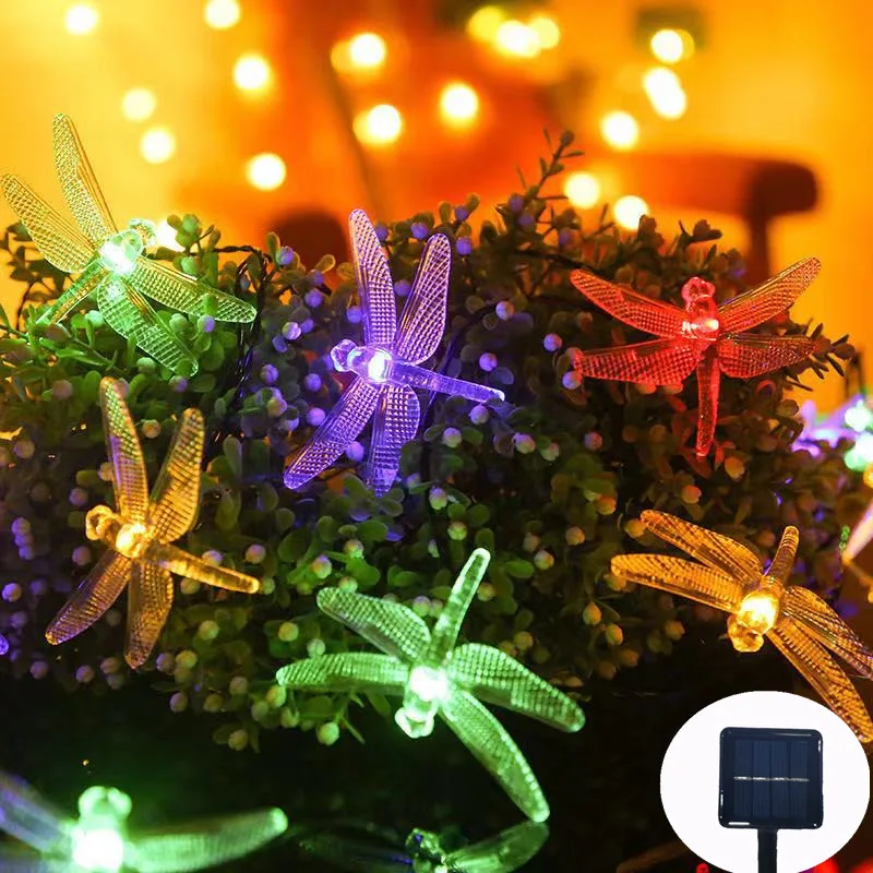 20LEDs พลังงานแสงอาทิตย์ Dragonfly String ไฟกันน้ํากลางแจ้ง 8 โหมดไฟ Fairy สําหรับ Home Patio Garden งานแต่งงานตกแต่งคริสต์มาส