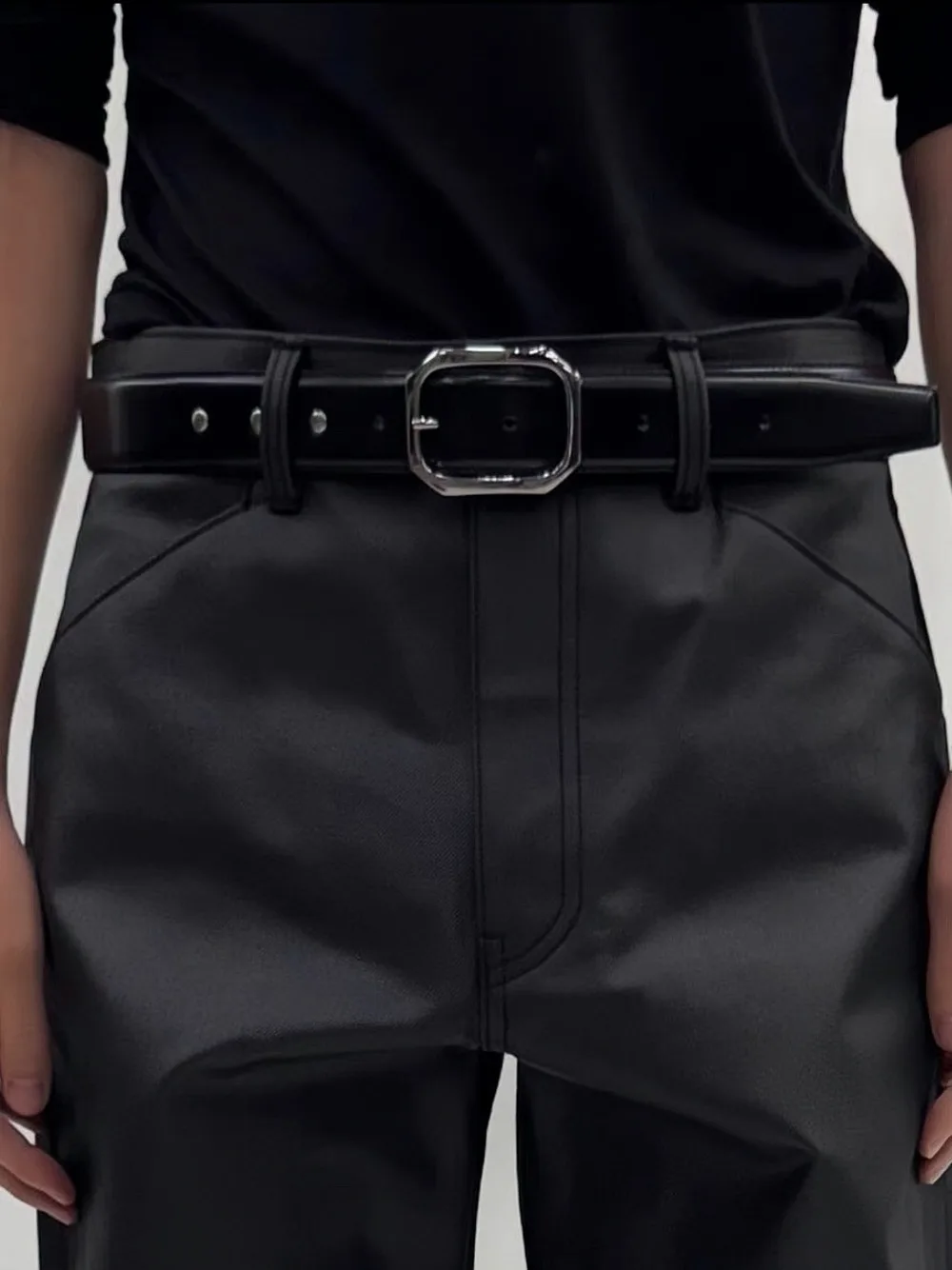 VUJA limited 3.5CM pure cowhide handmade belt simple black leather belt