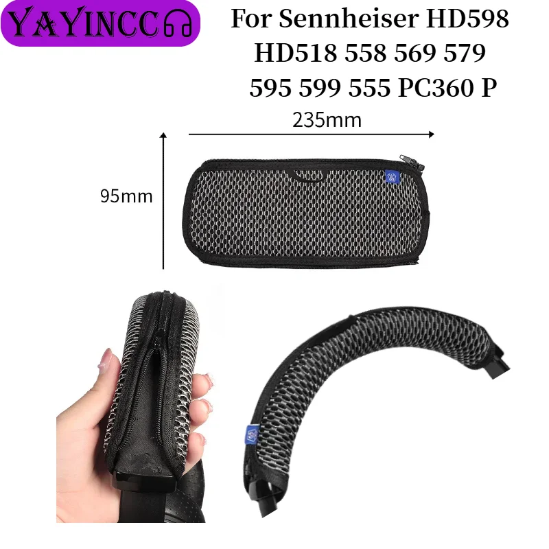 

Headband Cover For Sennheiser HD598 HD518 558 569 579 595 599 555 PC360 Headphone Mesh fabric zipper head beam protective cover