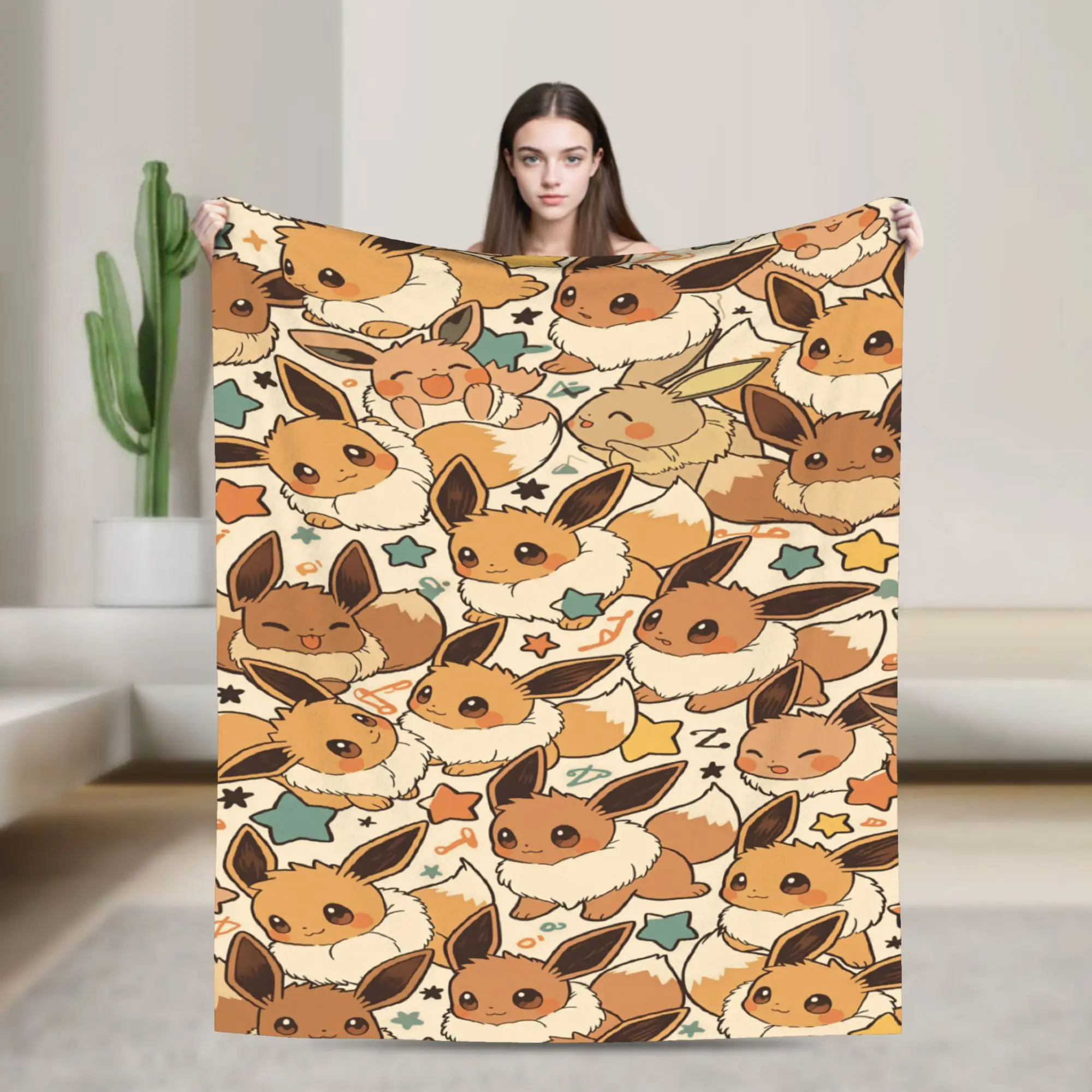 Mimikyu Eevee Anime Warm Blanket  Travel Office Plush Throw Blanket Funny Living Room Flannel Bedspread Sofa Bed Cover
