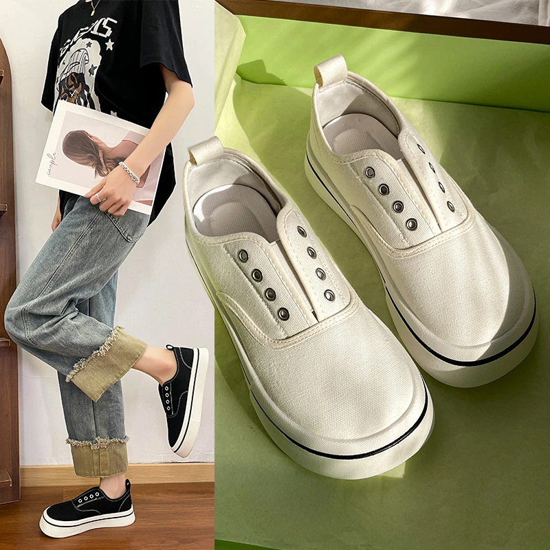

Women's Classic Black Canvas Shoes Spring Flat Shoes Student Sneakers Girls Skateboard Vulcanized Tennis Womans Zapatos Mujer