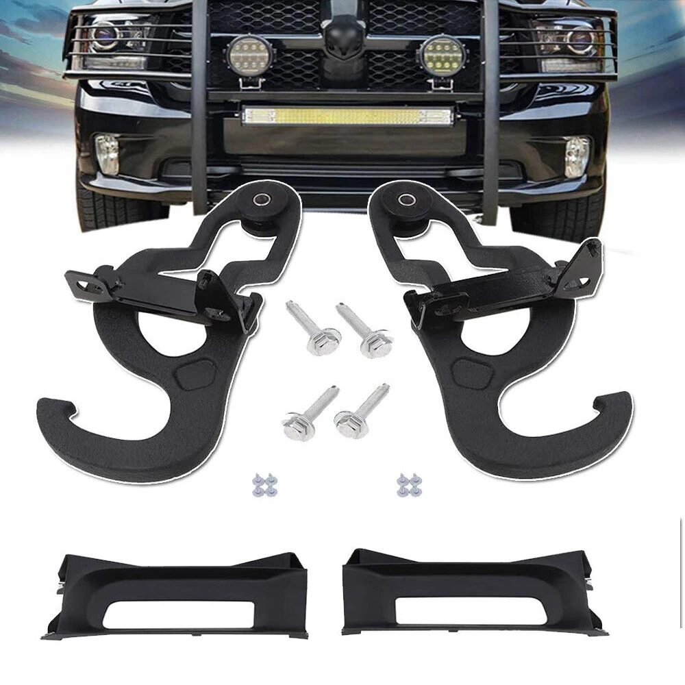 

For 2009-2019 Dodge Ram 1500 Front Tow Hooks And Bezel Bracket Towing Trailer Hitch Receiver Steel Tow Connector Accessories