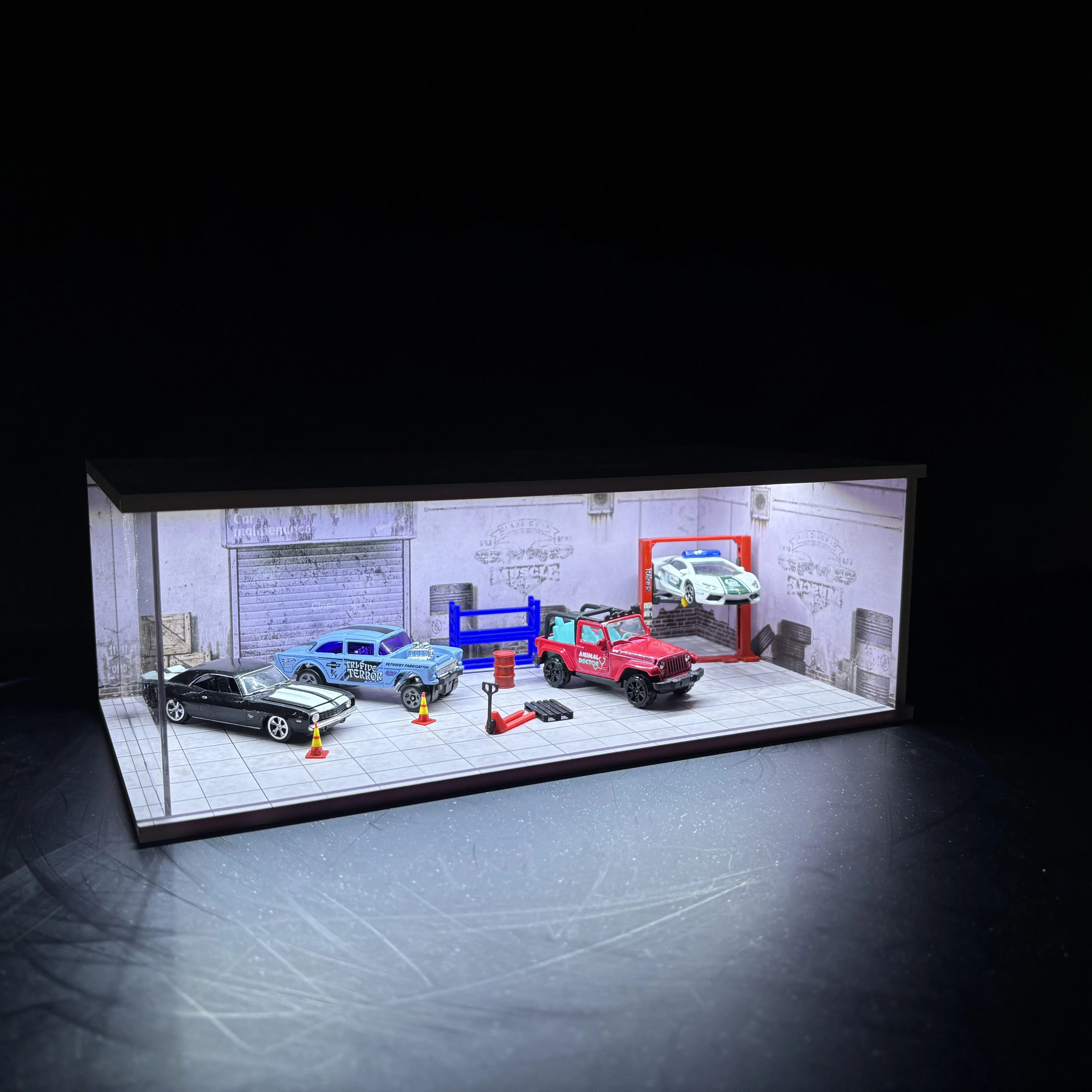 1/64 Auto-Garagen-Diorama Miniatur-Parkplatzmodelle Legierung Auto-Modellautoszenen-Aufbewahrungs- und Präsentationsbox Auto-Modell-Sammelboxen – Detail 17