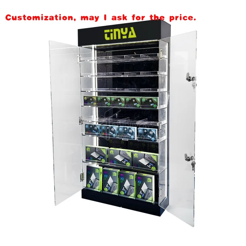 custom.5 Shelves Action Figure Display Showcase LED Light  Acrylic Store Display Display