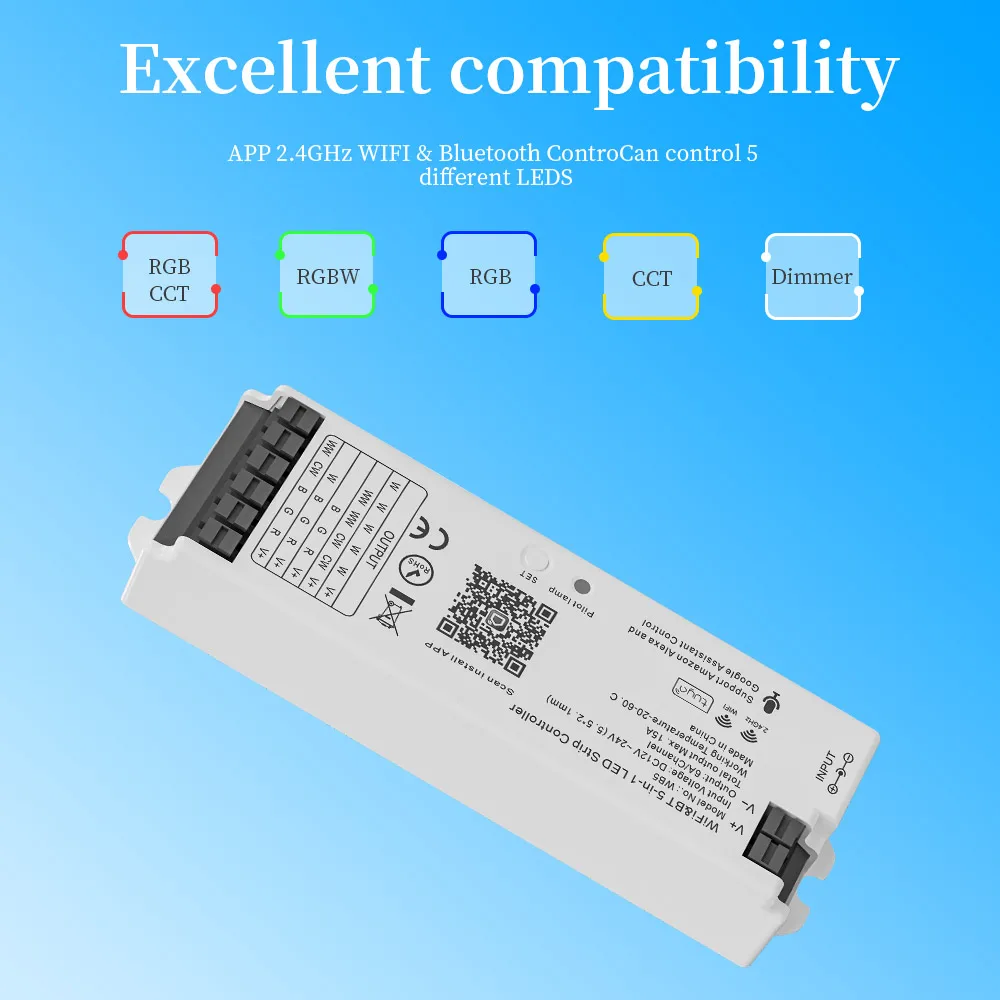 Imagem -03 - Wifi Bluetooth em Controlador de Faixa Led 5ch Suporte Tuya Alexa e Google Assistance Controle de Voz Lm091 Rgbcct Remoto Wb5