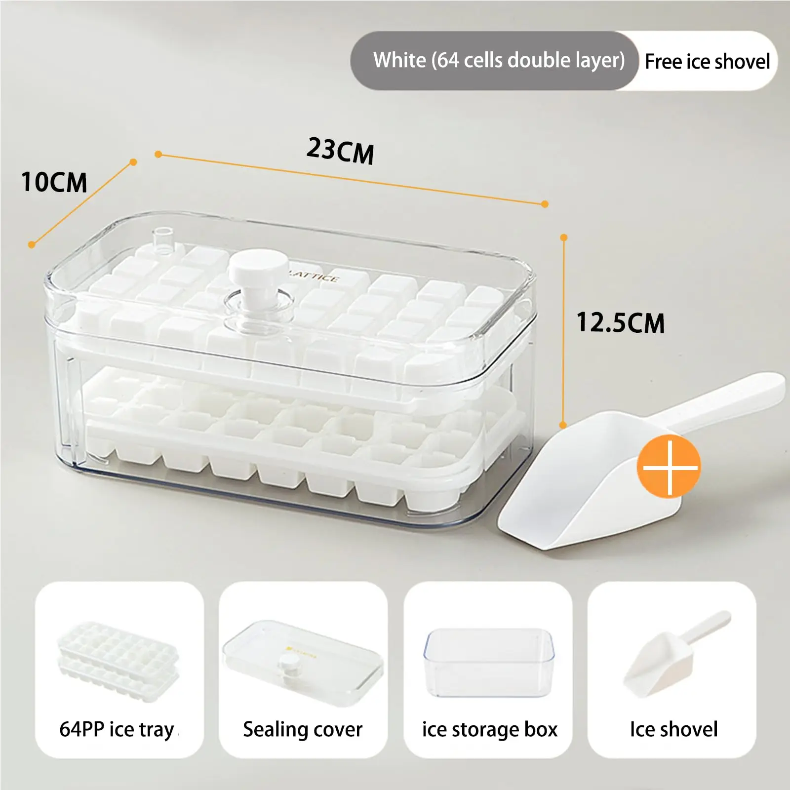 Ice Cube Tray with Lid, Scoop and Bin  64grids Molds Fast Ice Cubes Collection