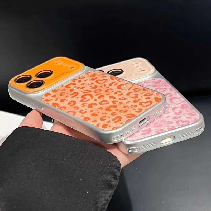 Luxury Glitter Heart Leopard Print Crystal Lens Protect Case For iPhone 17 16 15 14 13 18 Pro Max Instantly Change Matte Cover view 4