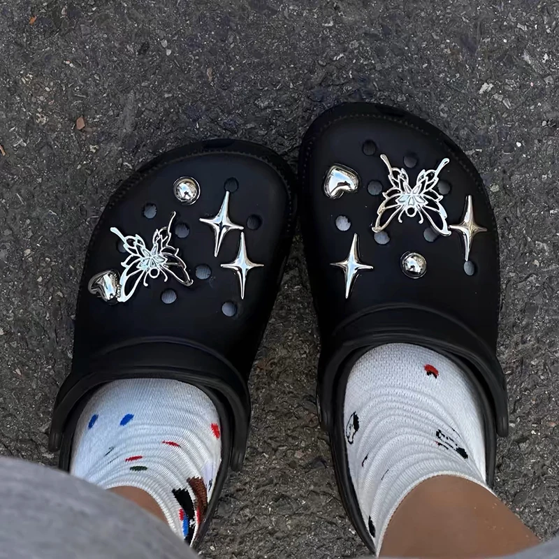 1Set INS Butterfly Heart Detachable Shoes Chain Shoe Buckles Decor Canvas Board Shoes Accessories Creative Shoe Vintage Jewelry