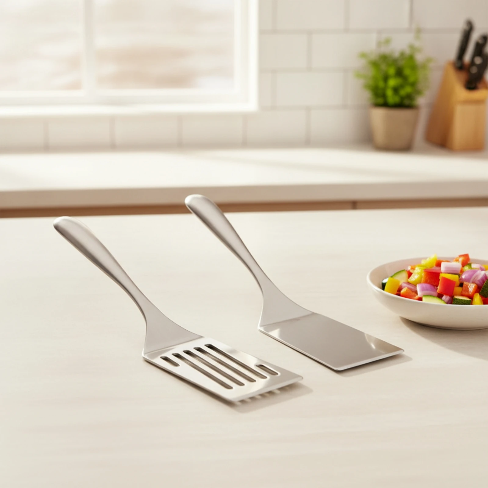 2 Pieces Barbecue Spatula Stainless Steel Grilling Turner Spatula with Slotted Blade Dishwasher Safe Utensil Easy to Clean