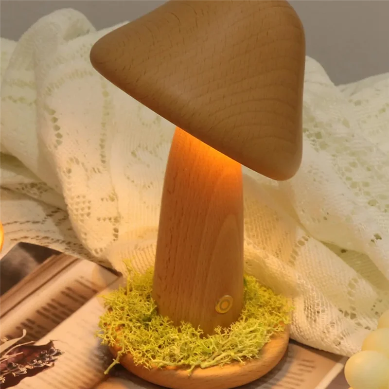 AF90-ツイストキノコナイトウォームライトタッチ寝室ベッドヘッドナイトライトブナ材LED装飾雰囲気ライト