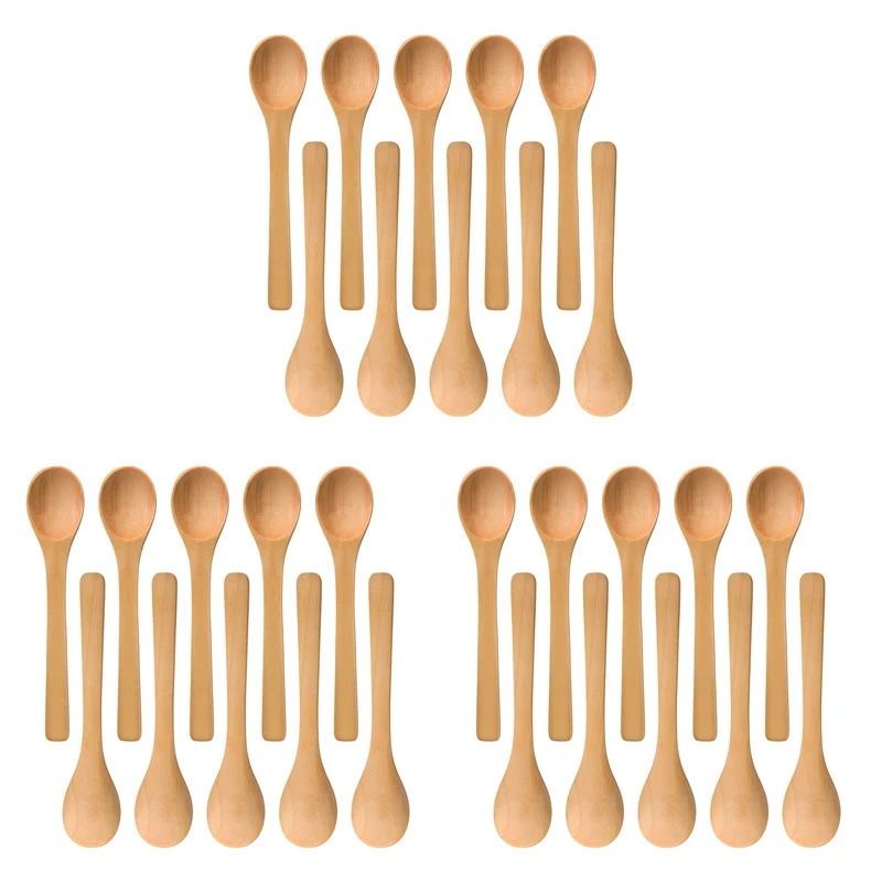 

90 Pieces Mini Wooden Spoon Small Soup Spoons Serving Spoons Condiments Spoons Wooden Honey Teaspoon Wood Brown