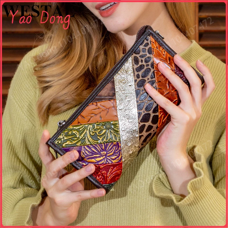 Yao Dong WESTAL women's wallet female genuine leather clutch bag long wallet for phone/cards patchwork wallets womens wallets an