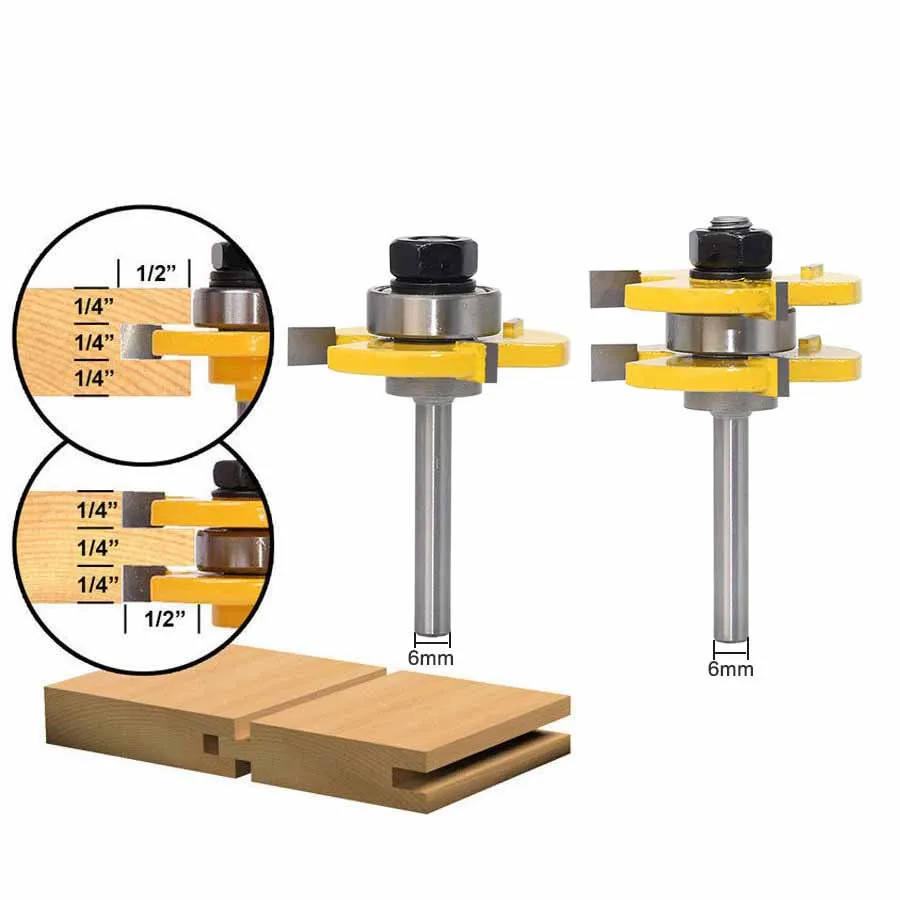 

2PC/Set 6MM Shank Milling Cutter Wood Carving Tongue & Groove Joint Assembly T-Slot Router Bit Set 3/4" Stock Wood Cutting Tool