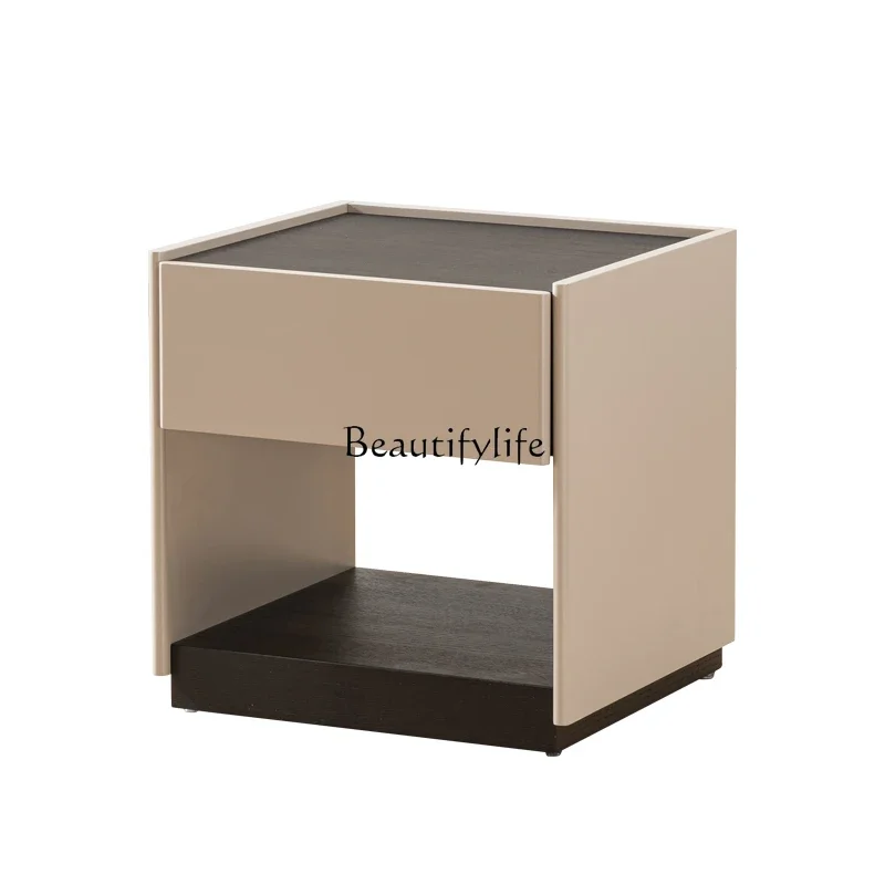 

ls 18Bedroom square small bedside table Italian style with drawers modern simple paint baking process
