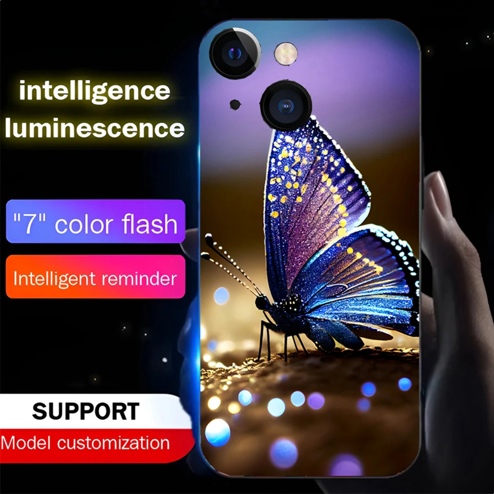 

Fairyland Butterfly Led Light Phone Case Call Flash Glitter Cover For iPhone 16 15 14 13 12 11 Pro Max XR XS Plus SE2020