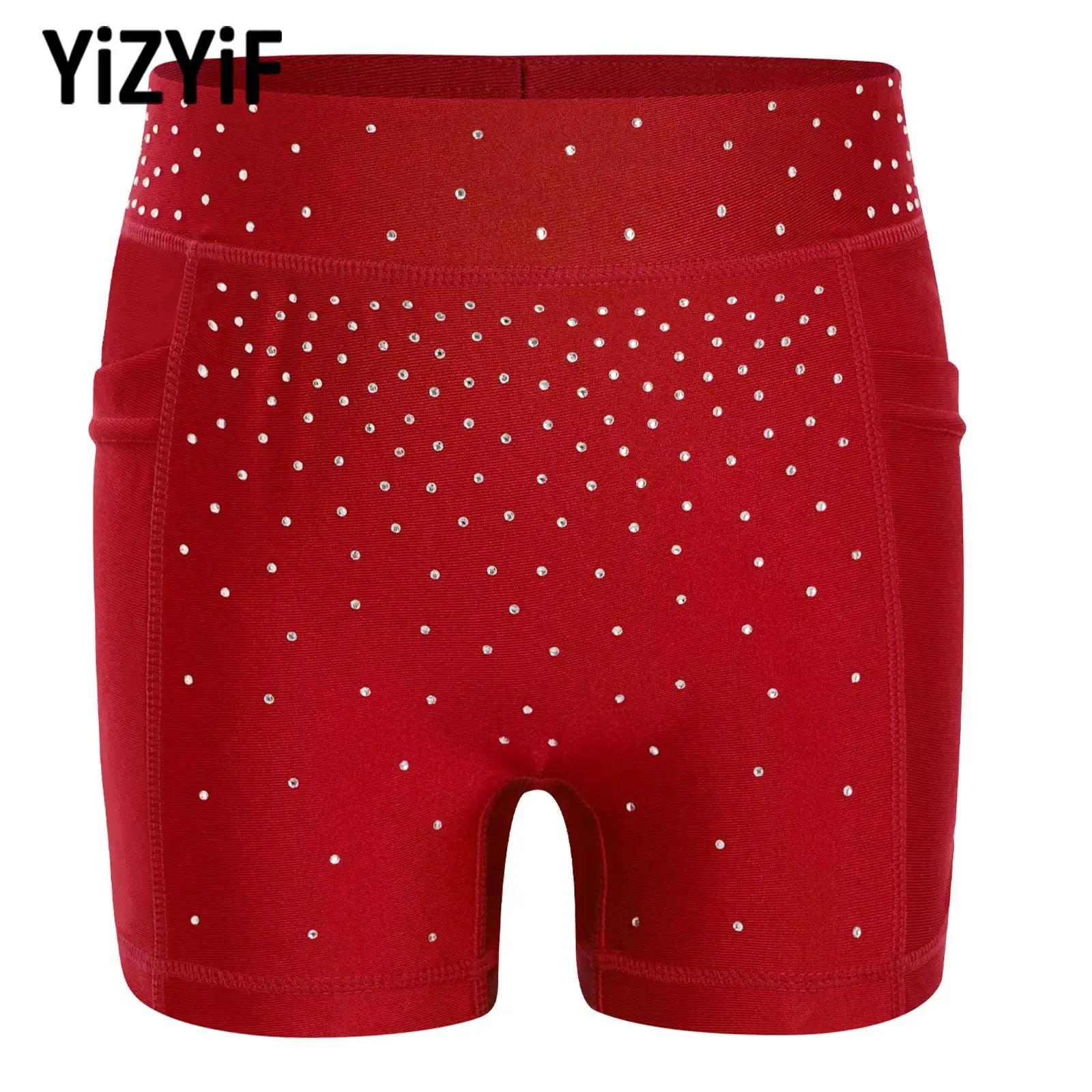 

Child Girls Rhinestone Athletic Shorts Rhythmic Gymnastics Figure Ice Skating Ballet Dance Costume Stage Performance Dancewear