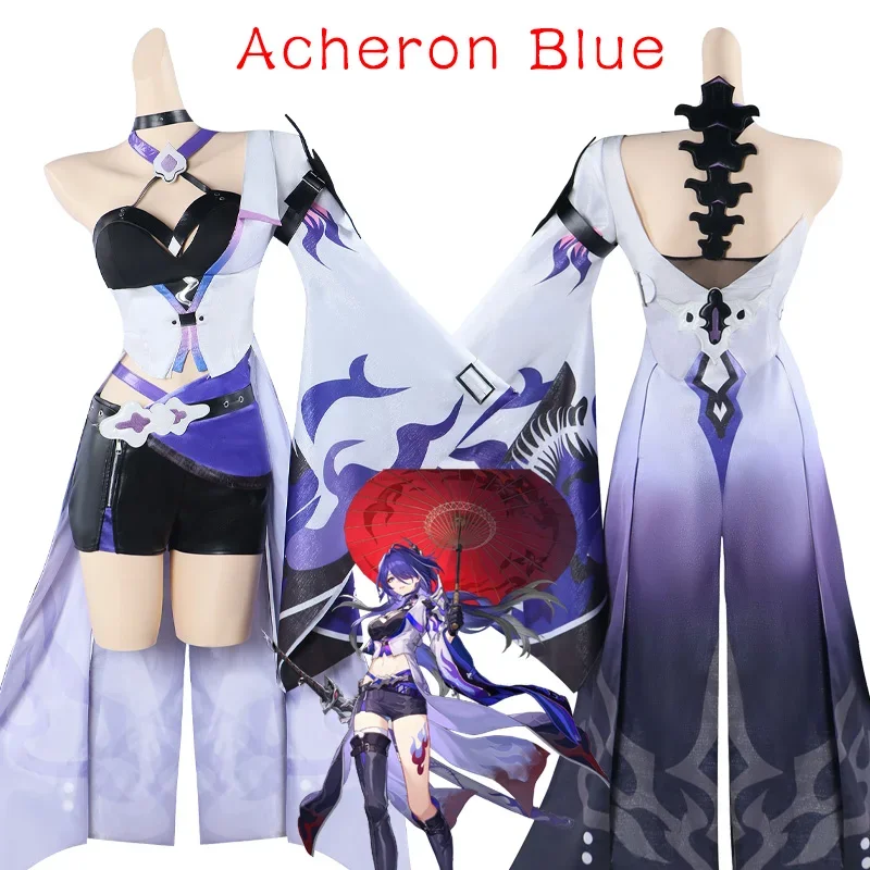 Acheron-Cosplay Game de estrela honkai traje ferroviário para mulheres, conjunto completo de vestido e peruca, roupas de festa de carnaval, Huangquan Cosplay Prop