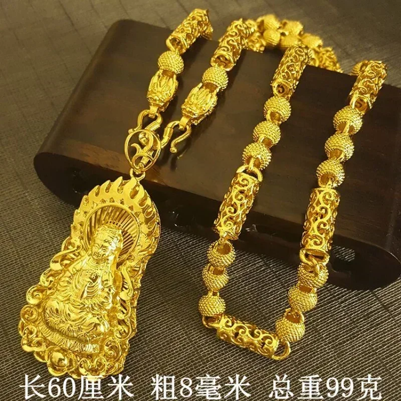 AU750 24K Gold Necklace Men Dragon Guan Gong Pendant 9999 Real Gold Necklace