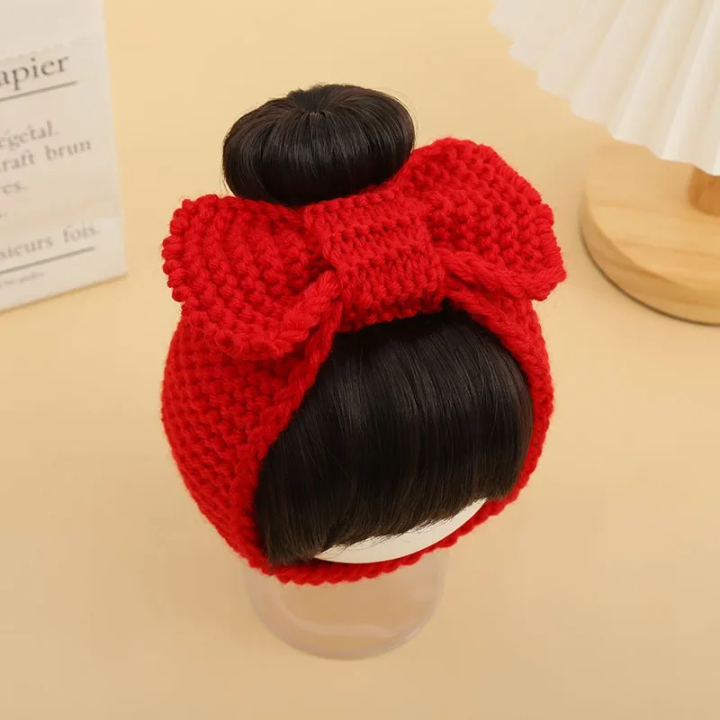 Cute Baby Girl Bun Wig Hat Cap Headbands Hairpiece Newborn Children Kids Girls Headwear Dectable Knitted Bow Hair Accessories