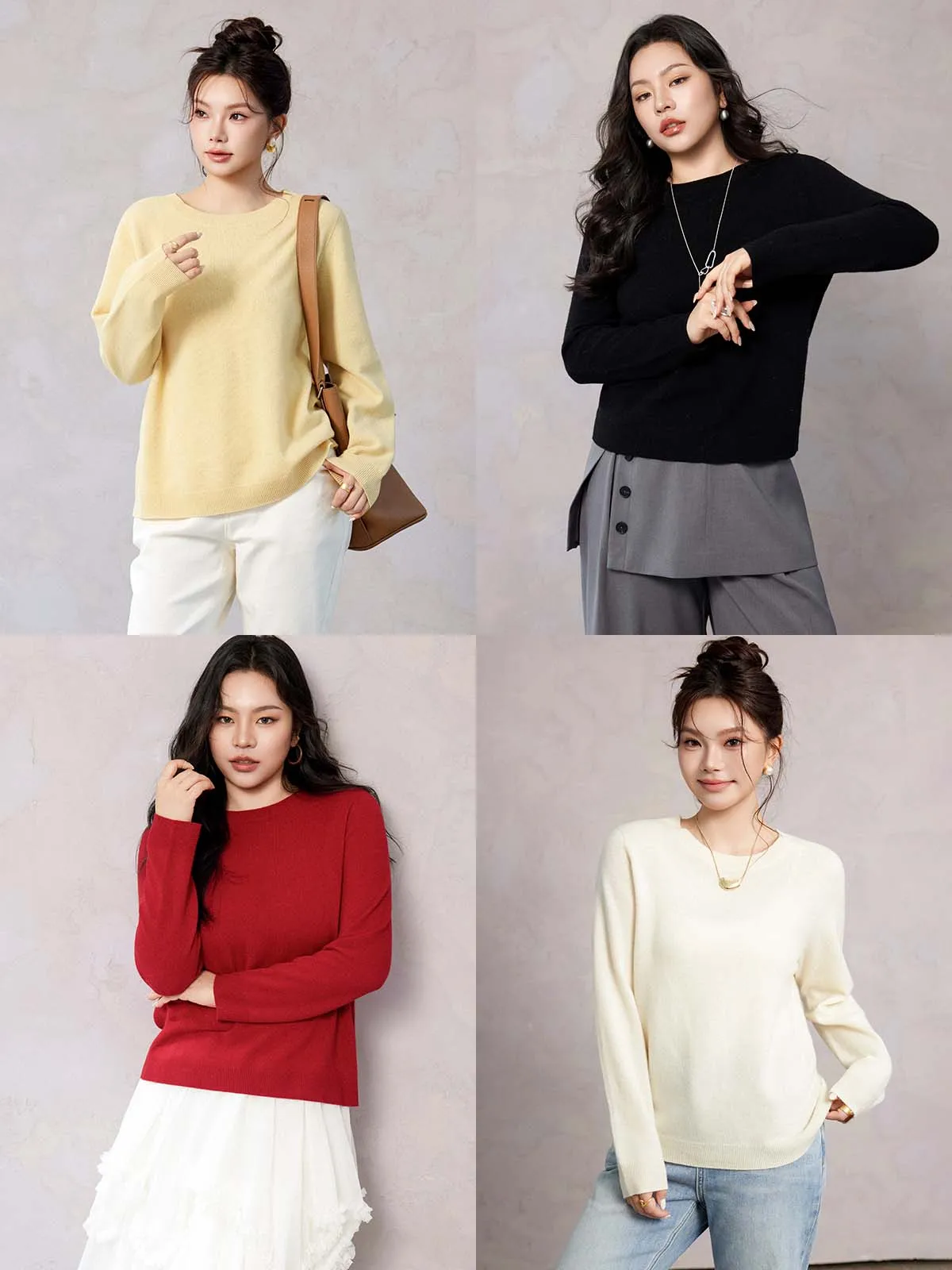 

Plusmall Cashmere round Neck Seamless Base Layer Shirt Women's Inner Wear Spring Casual Slim Fit Long Sleeve Knitted Top
