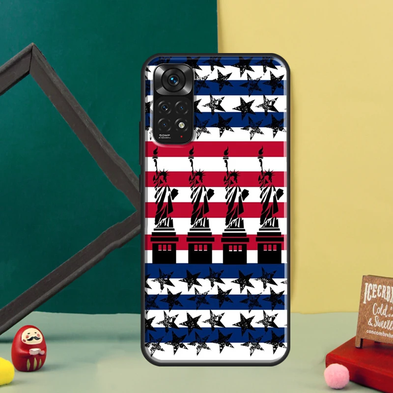 America USA Flag Statue of Liberty Case For Xiaomi Redmi Note 12 11 8 9 10 Pro 8T 9S 10S 11S Redmi 9 10 9A 9C 12C 10A 10C Cover