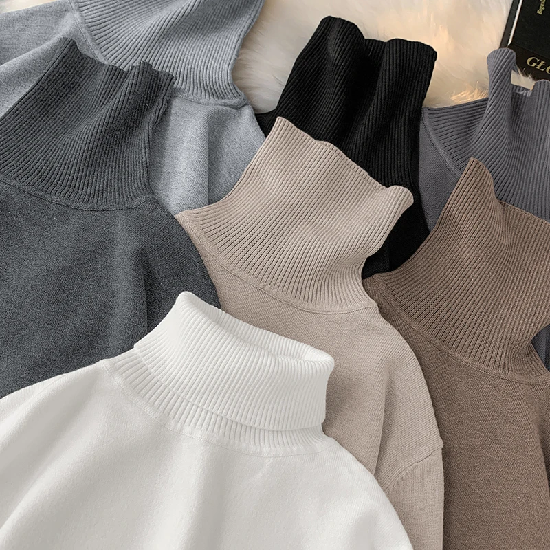 

High Collar Men's Knitwear White Sweater Casual Versatile Autumn Winter Faionable Base Layer irt Breathable Long Sl...