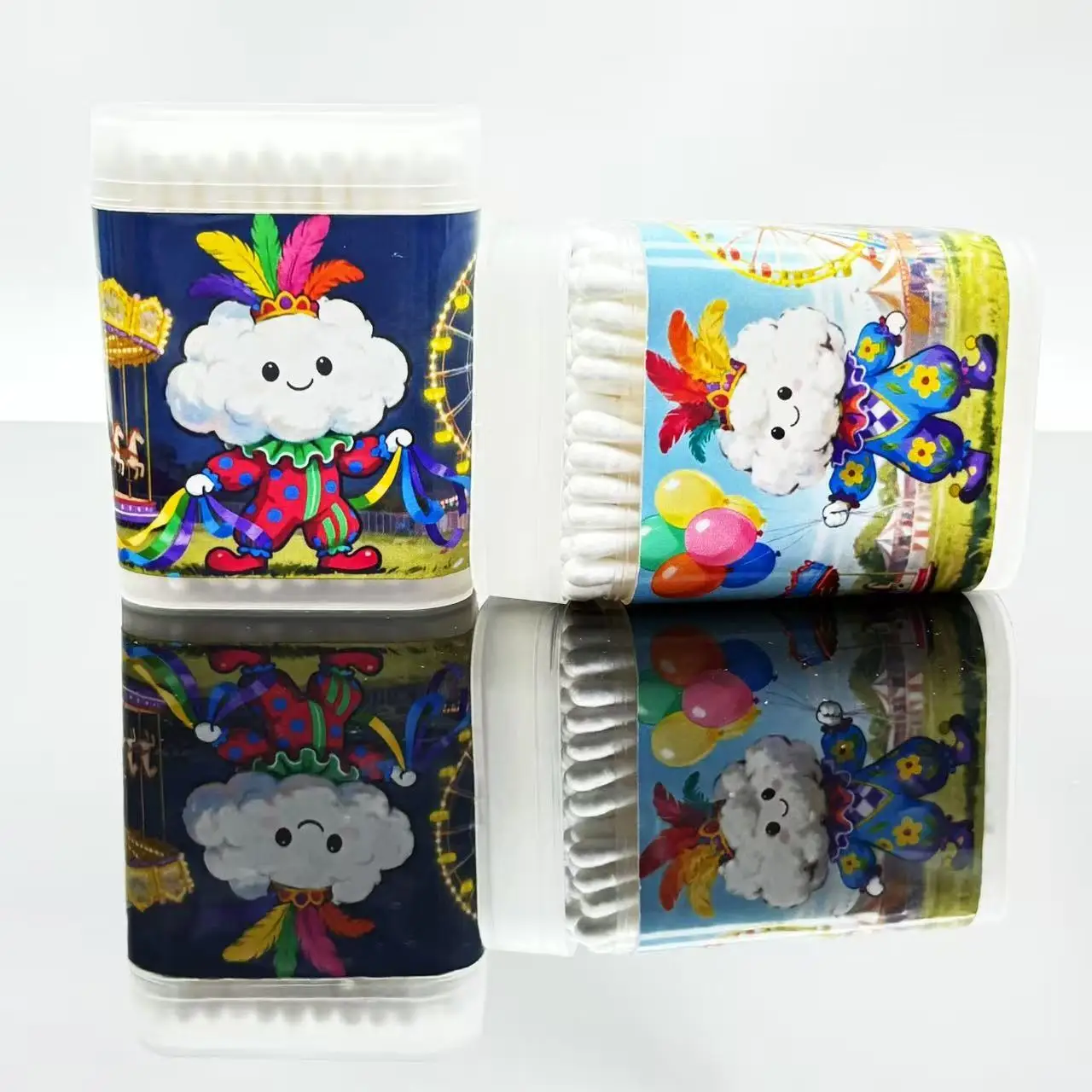 100개/200개 카니발 테마 양면 화이트 면봉 창의적인 둥근 스푼 카니발 요소 면봉 스틱