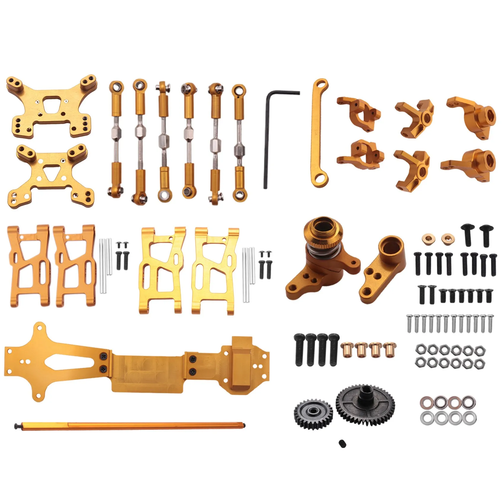 Pièces de rechange pour voiture RC 1:14 144001, mise à niveau complète, siège en métal C, tasse de direction, bras oscillant, arbre d'entraînement central, jaune