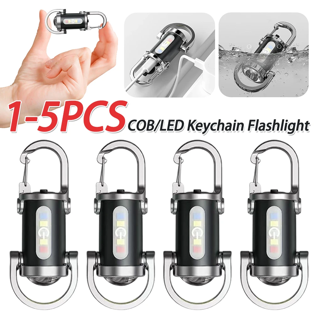 

1-5PCS Mini Flashlight Multifunctional Pocket Flashlight USB Rechargeable Ultralight Camping Flashlight for Camping Hiking