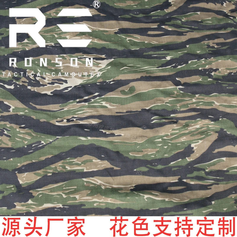 

hot sale 50% Nylon 50% Cotton Ripstop fabric Vietnam tiger stripe Camouflage NYCO5050 tactical fabric use for uniform in stock