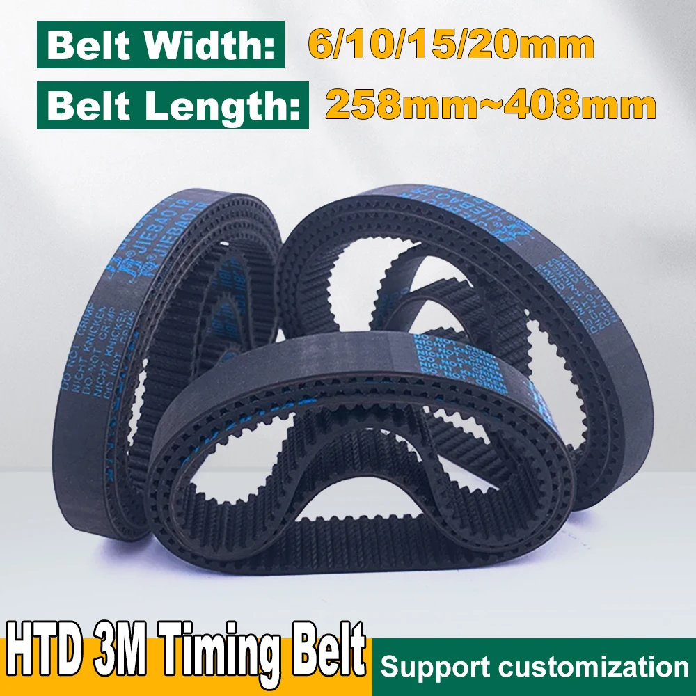 Cinghia dentata HTD 3M Cinghia in gomma ad anello chiuso 3M Larghezza 6 10 15 20mm Cintura sincrona HTD3M Perimetro da 258mm a 408mm Cintura in gomma 3M