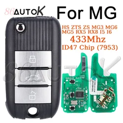 Auto Smart Remote Key 433Mhz with ID47 Chip (7953) for MG HS ZTS ZS MG3 MG6 MG5 RX5 RX8 I5 I6 Flip Folding Key Car Key 3 Buttons