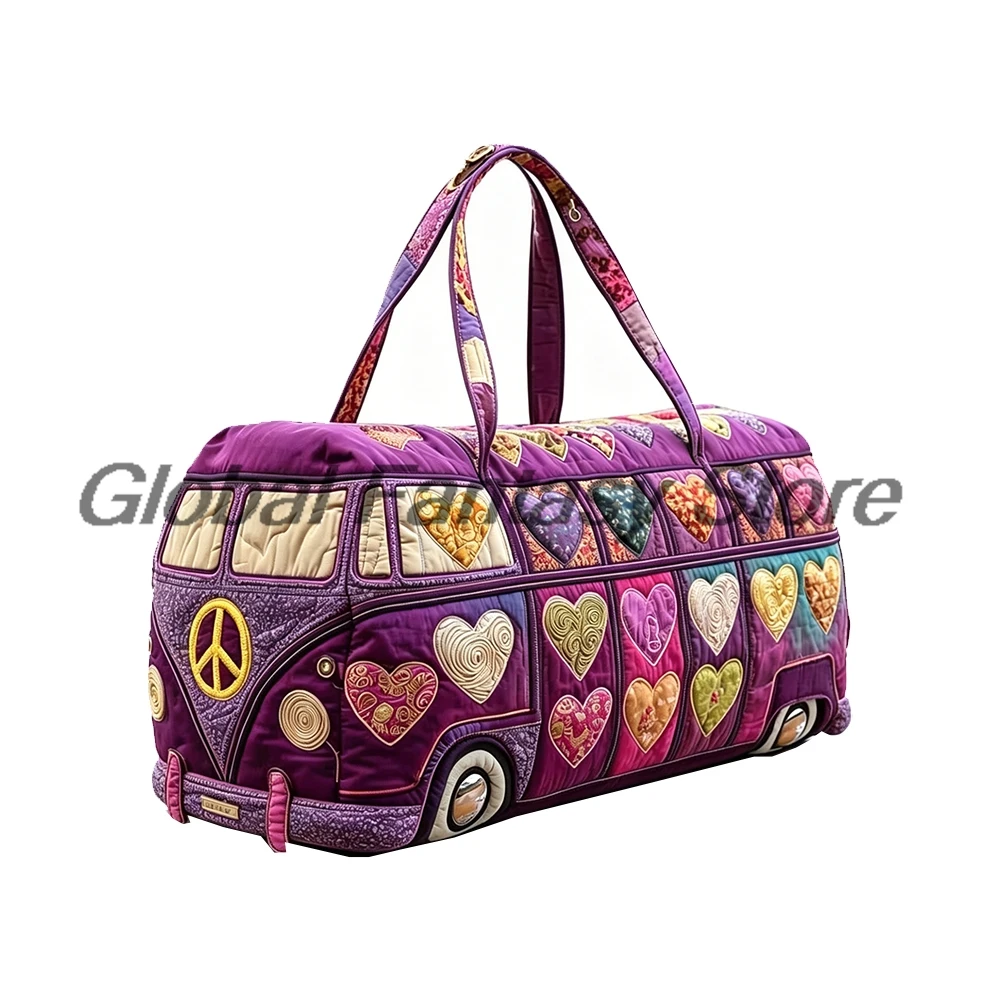 

Sweet Journey Quilted Duffle Bag Hippie Peace Sign Travel Tote Road Trips Handbag Women Men Outdoor Weekender Bag