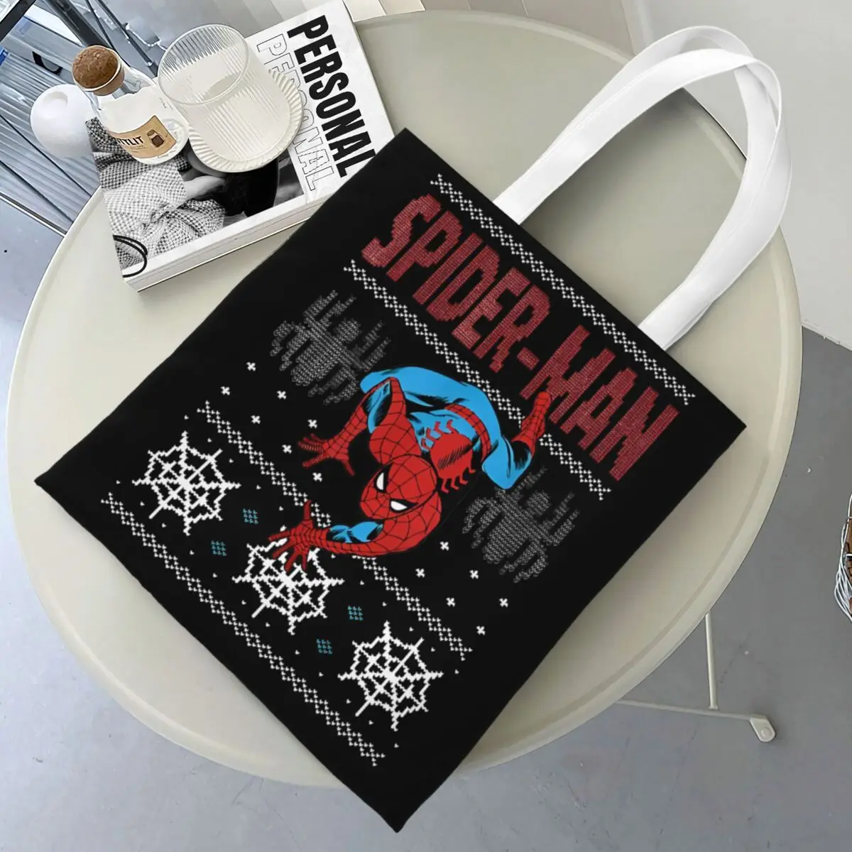 Unisex Spider-Man Spider Crawl Ugly Christmas Sweater Tote Bags Canvas Grocery Bag for Shopping Handbags