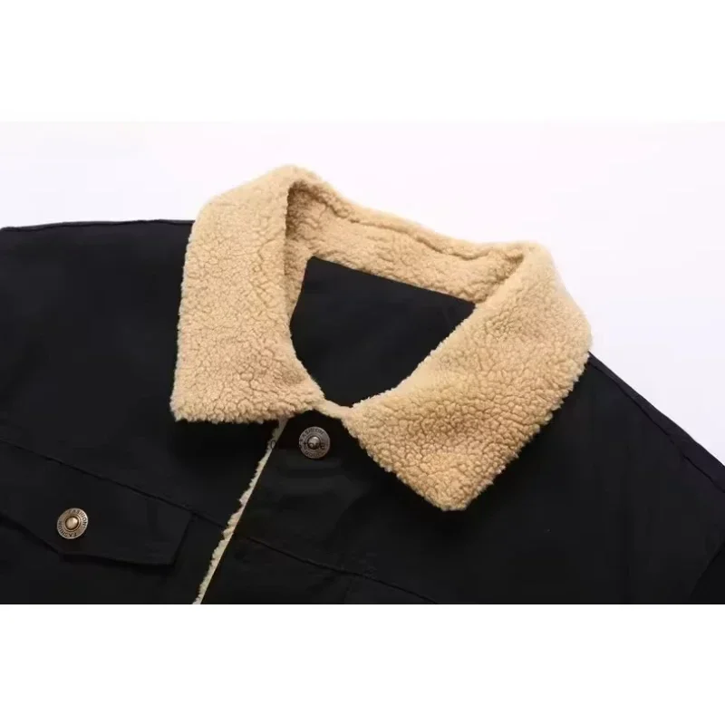 

Winter Men's Bomber Jacket Lapel Solid Color Thick Warm Cargo Jacket High-quality Male Plush Thicken Wool Coats 3XL Men Clothing