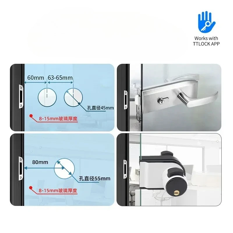 TTLock Bluetooth Glass Door Smart Lock Fingerprint Password Lock Electronic IC Card Key Door Lock